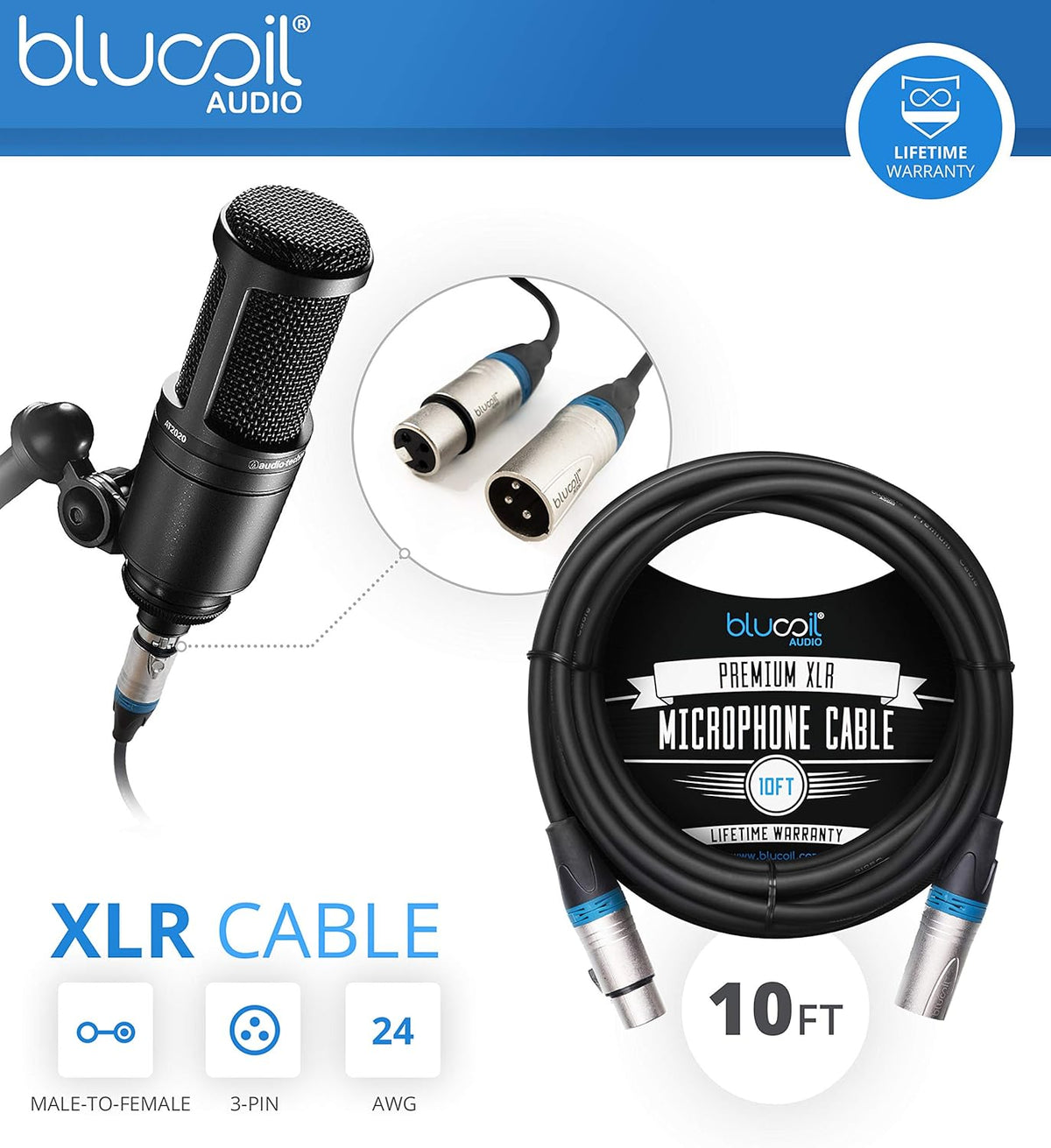 Cardioid Condenser Studio XLR Microphone Bundle with USB Audio Interface, XLR Cable, Pop Filter, Headphone Hook, and Headphones S6513