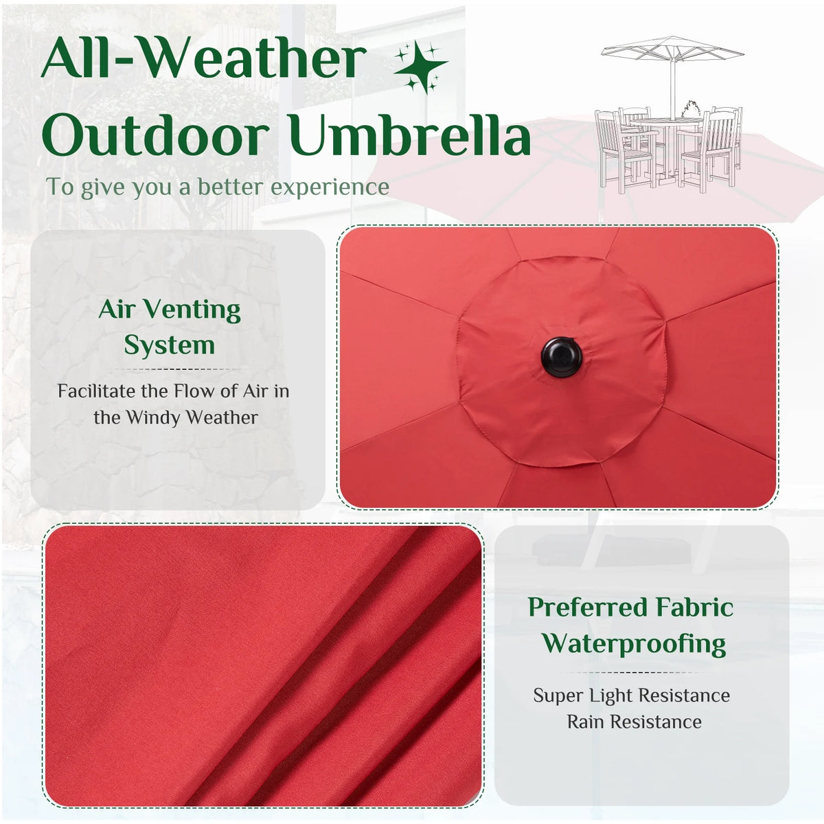 9-FT Outdoor Patio Umbrella with Push Button Tilt and Crank H99544
