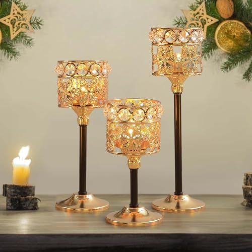 Set of 12 Gold & Black Crystal & Metal Tealight Candelabras M608595