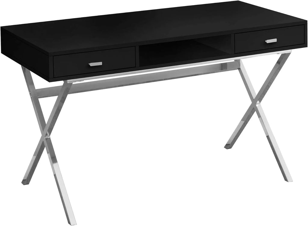 Laptop Table with Drawers and Open Shelf, Black O75040