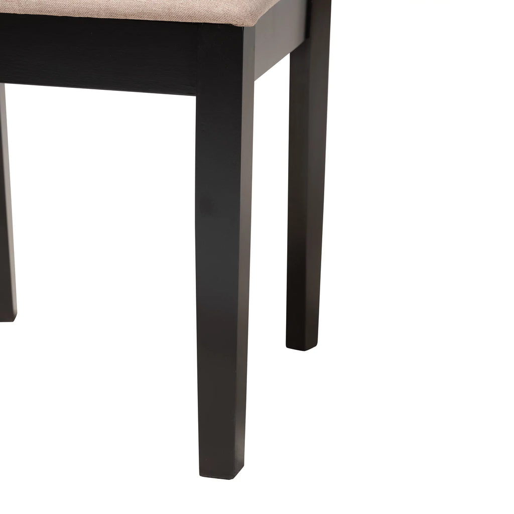 Beige Fabric Dark Brown Wood 2-Piece Dining Chair Set Z6067