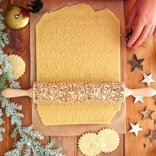 17" Wooden Rolling Pins with Reindeer Embossed Designs Z273386