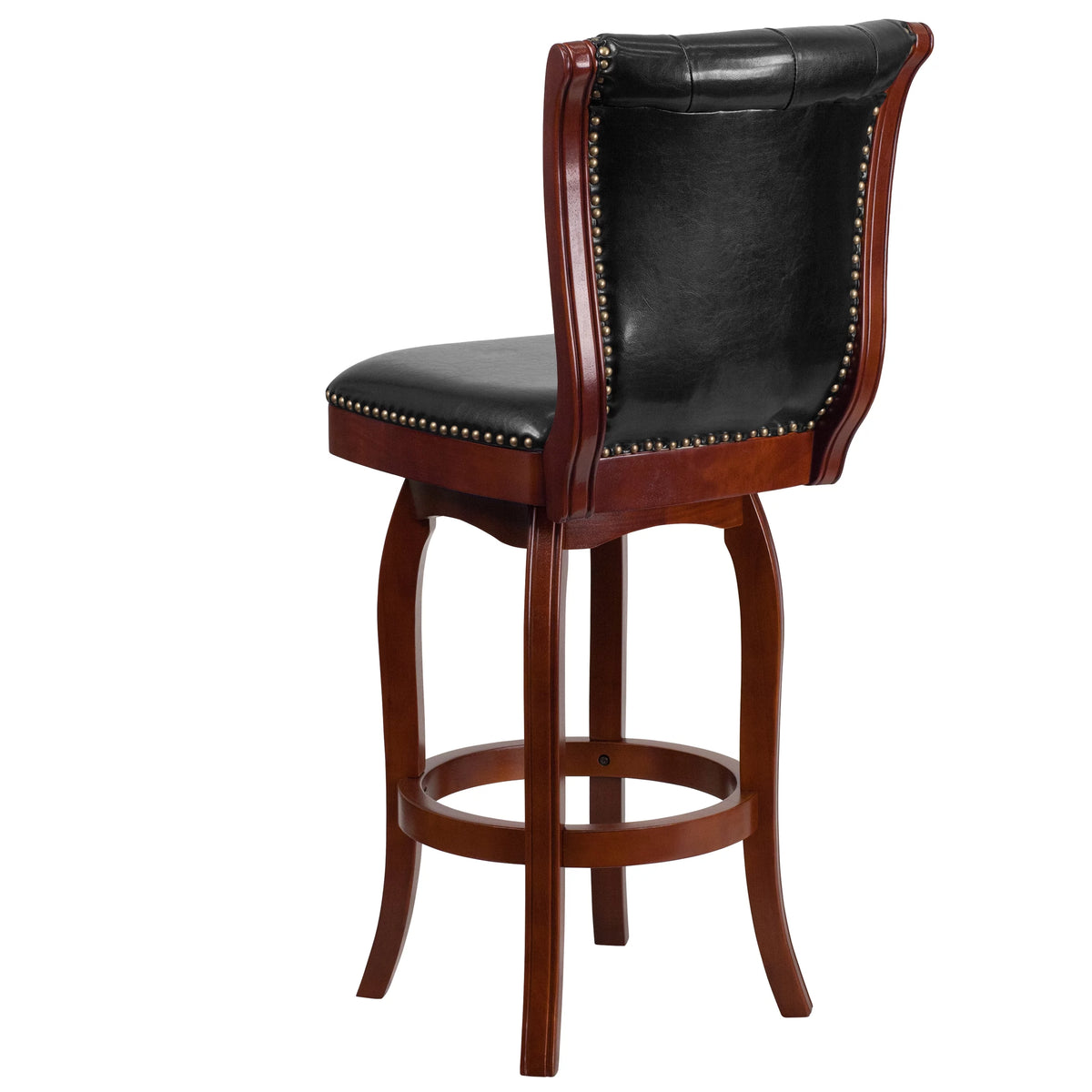 30'' High Cherry Wood Swivel Barstool with Tufted Back E3893