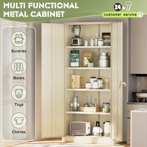 72” Black Metal Storage Cabinet with Adjustable Shelves K616487