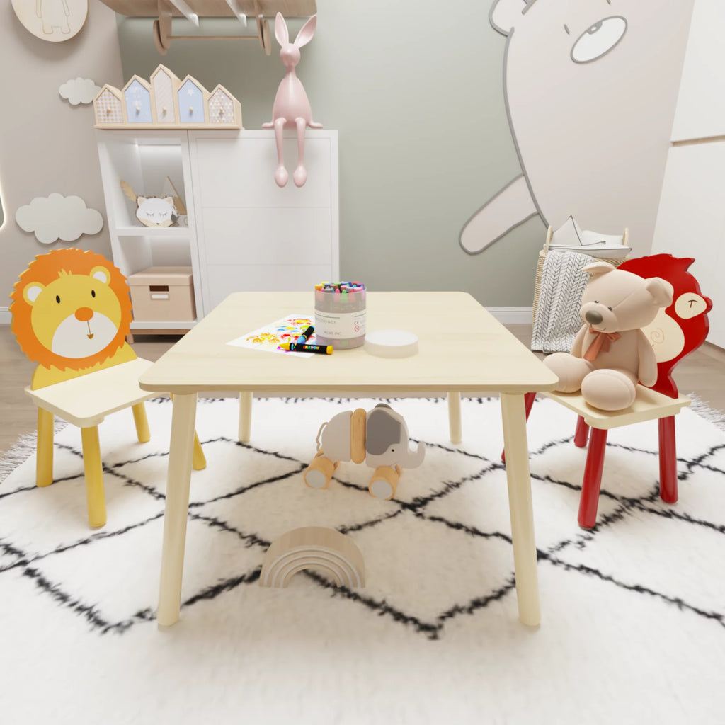 Kids Table and 2 Chairs Set 3-Piece Toddler Wooden Activity Play Table Set D481377