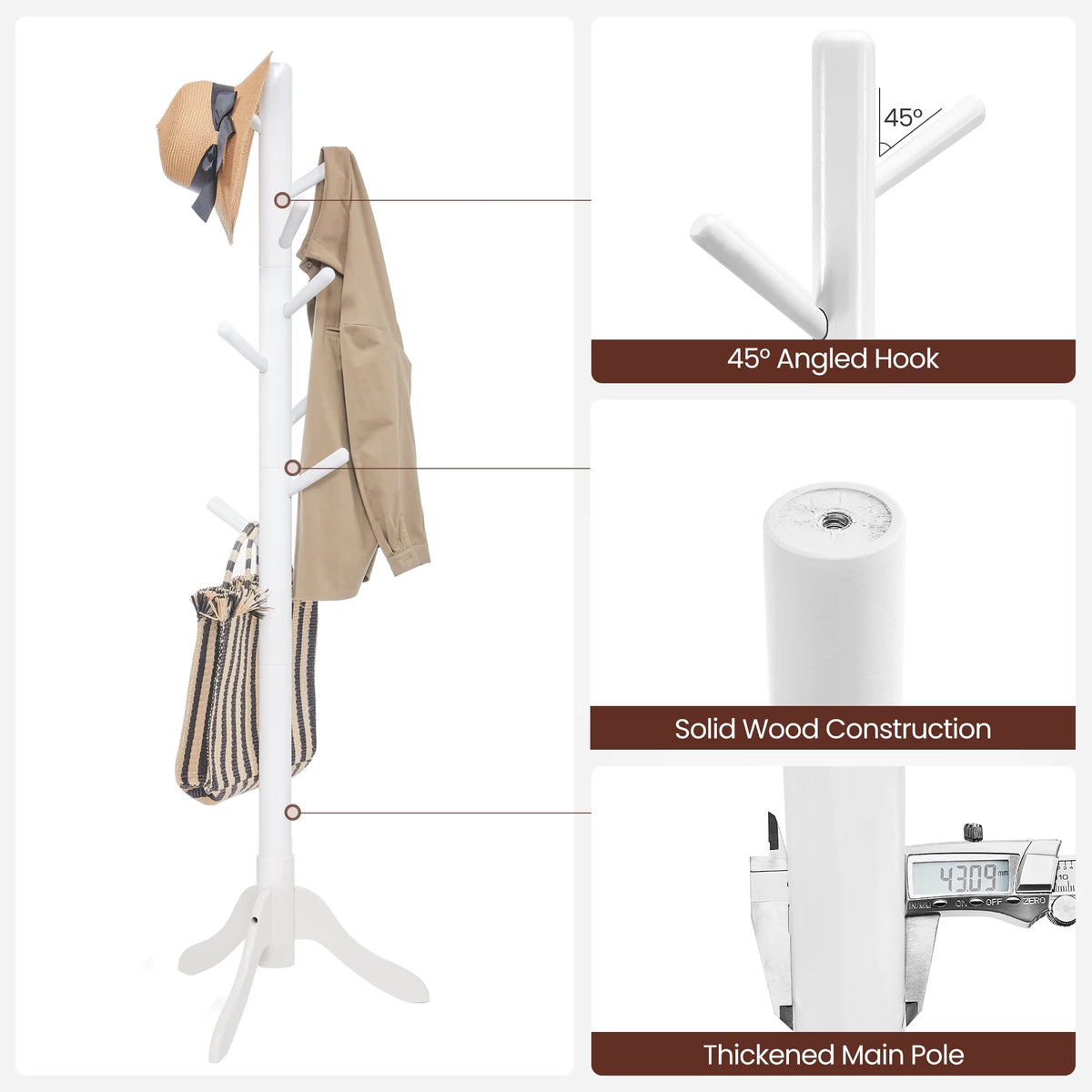 8 Hooks Solid Wood Free Standing Coat Rack Q2027