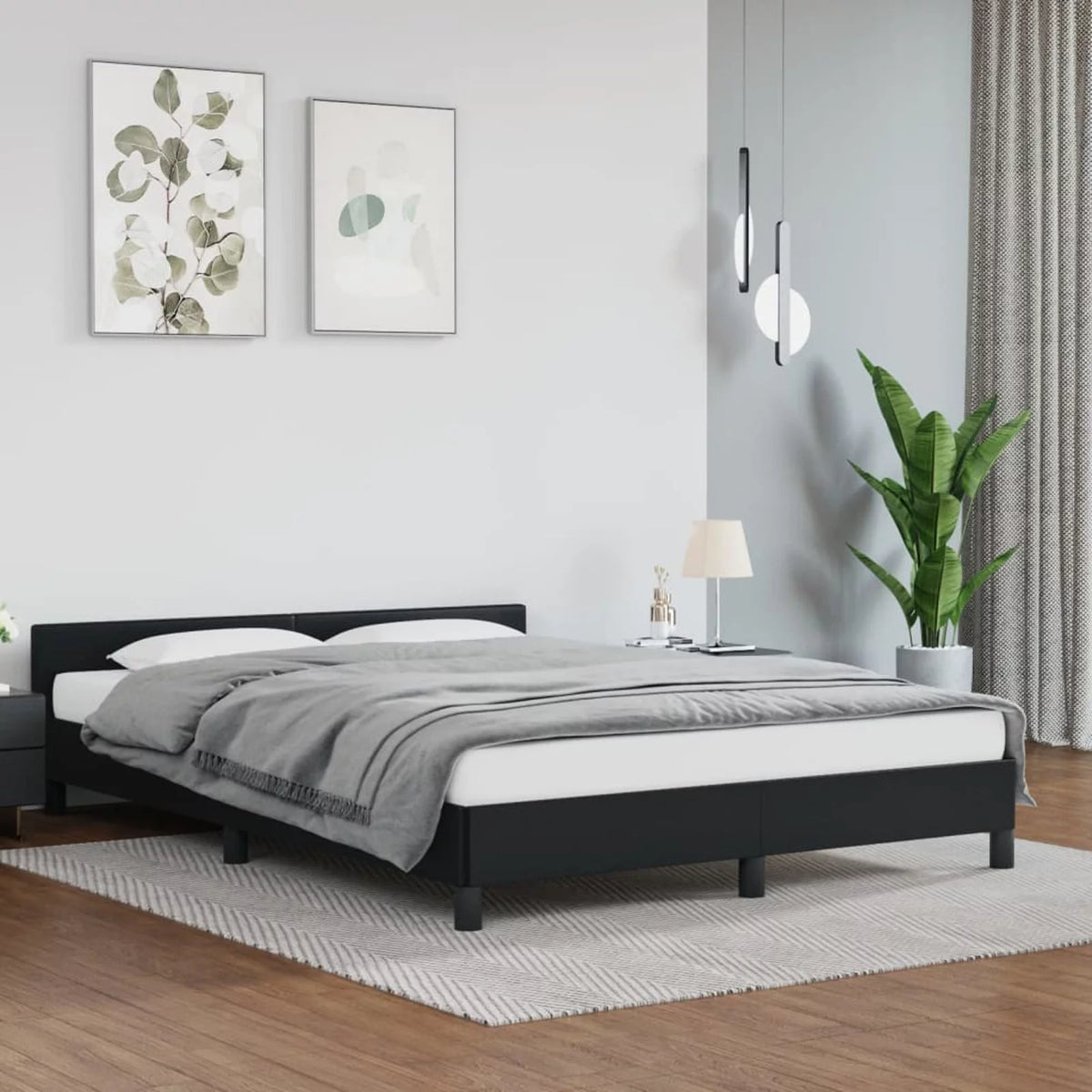Black Queen Faux Leather Bed Frame with Headboard L16370