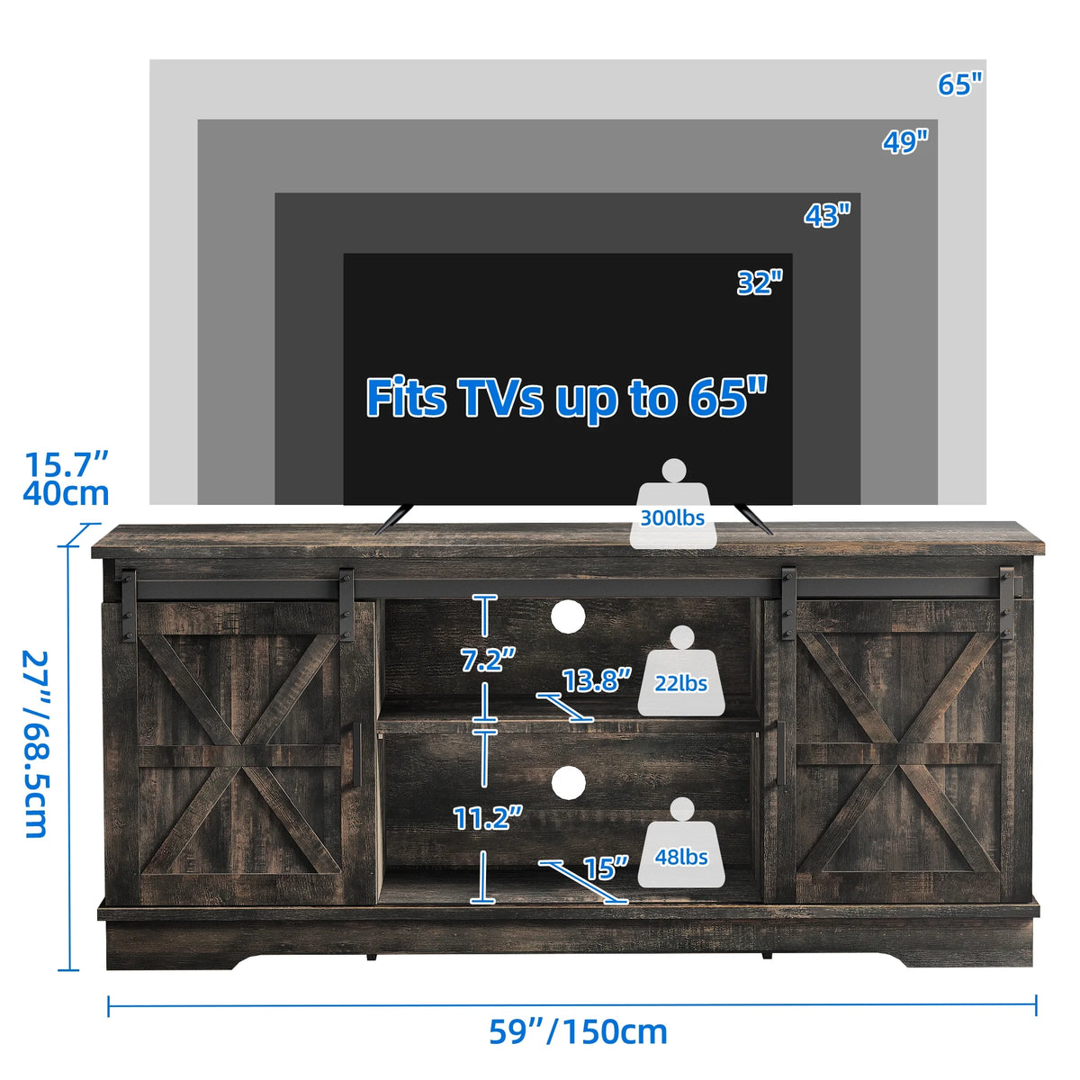 Farmhouse TV Stand with Barn Doors D782