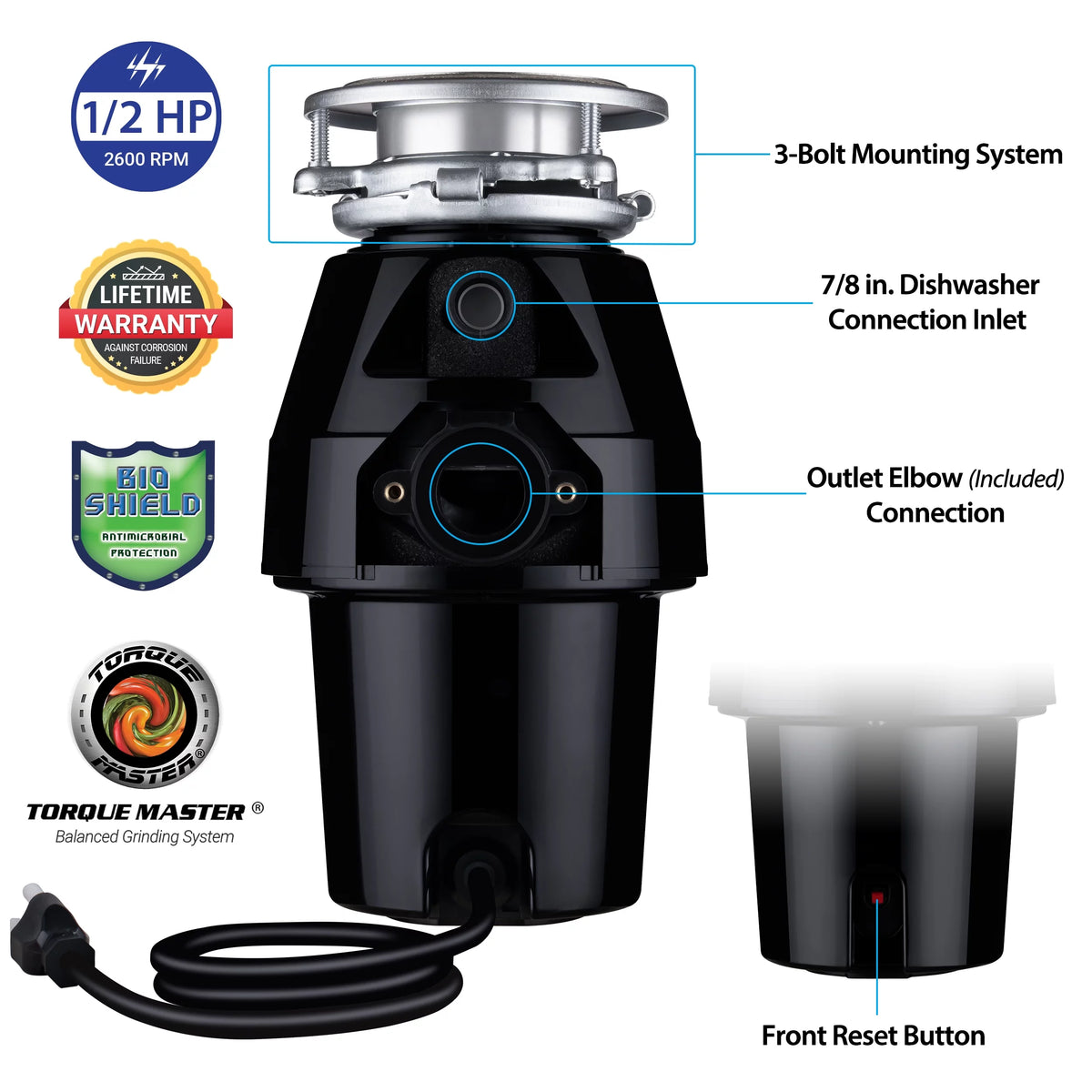 1/2 HP Garbage Disposal with Brushed Nickel Sink Flange W322824