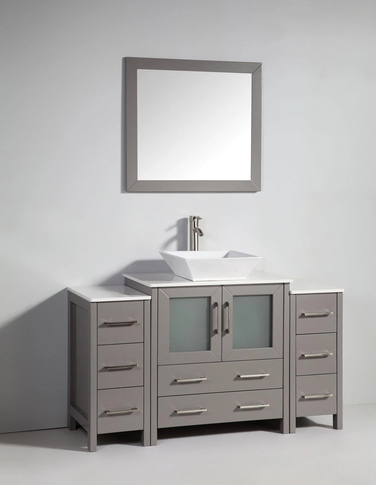 54 in. Grey Single Sink Ceramic Vanity Cabinet with Mirror B8354