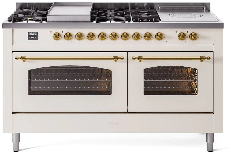 60 Dual Fuel Propane Gas Range Antique White Brass Trim U93354