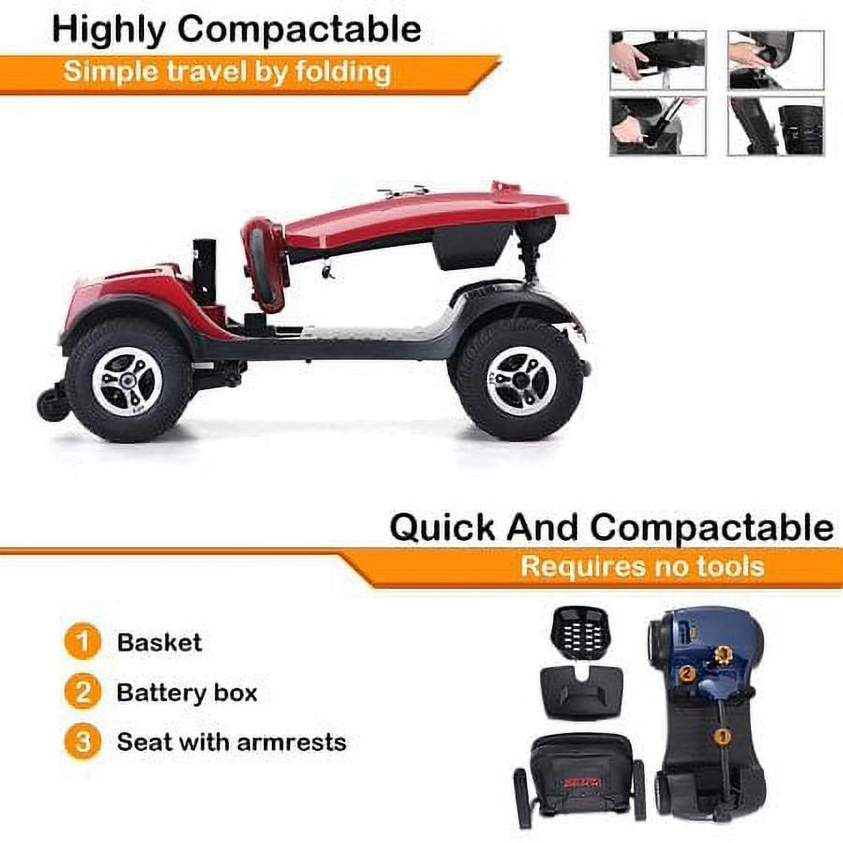 4 Wheels Mobility Scooter with LED Lights and USB Port O62288