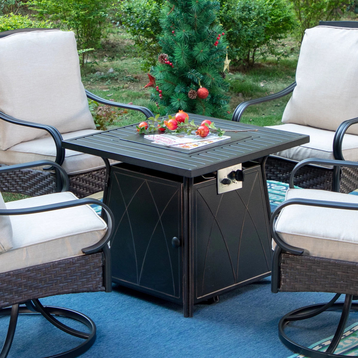 28 inch Outdoor Gas Fire Pit Table with Lid 50,000 BTU C730