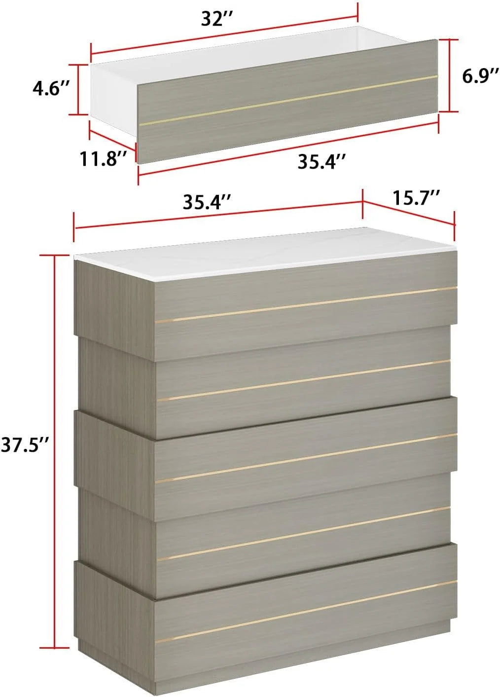 5 Drawer Dresser with Gold Accents M44389