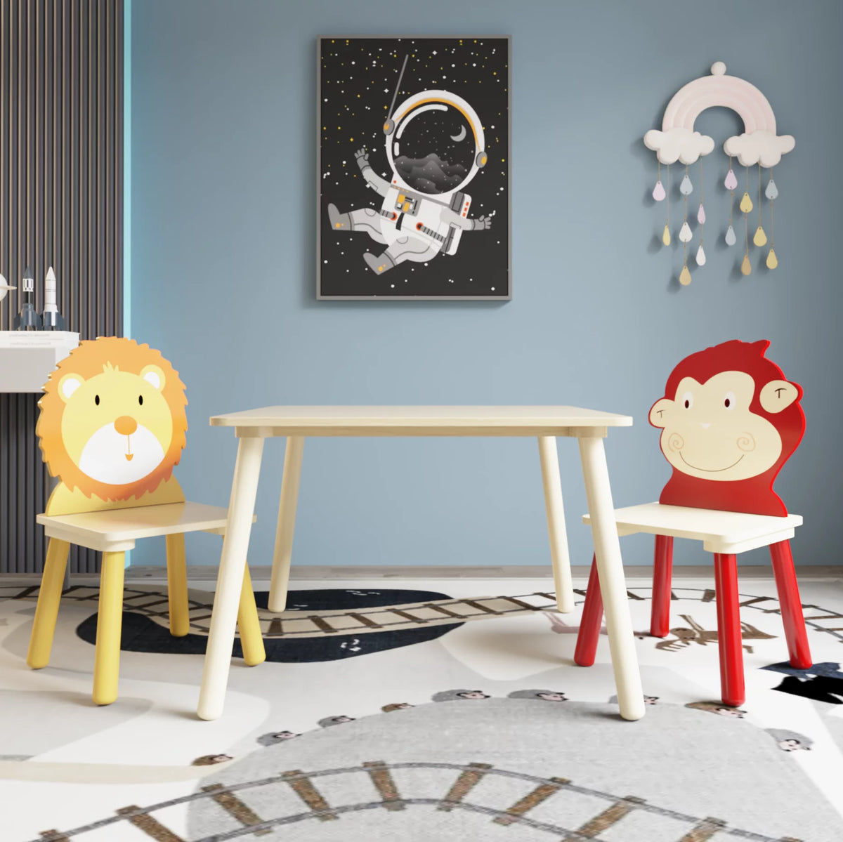 Kids Table and 2 Chairs Set 3-Piece Toddler Wooden Activity Play Table Set D481377