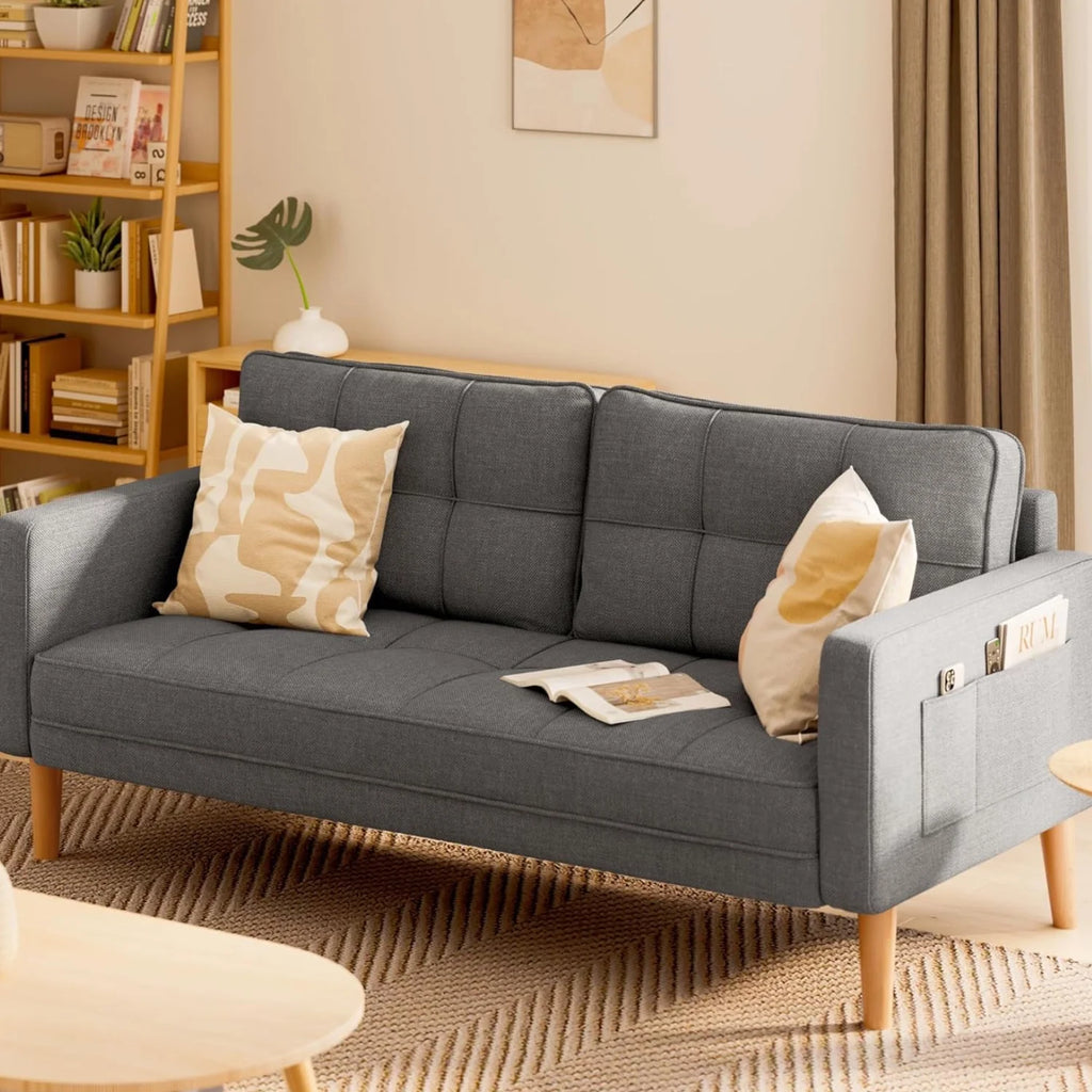 Beige Loveseat Sofa with Wood Legs P925