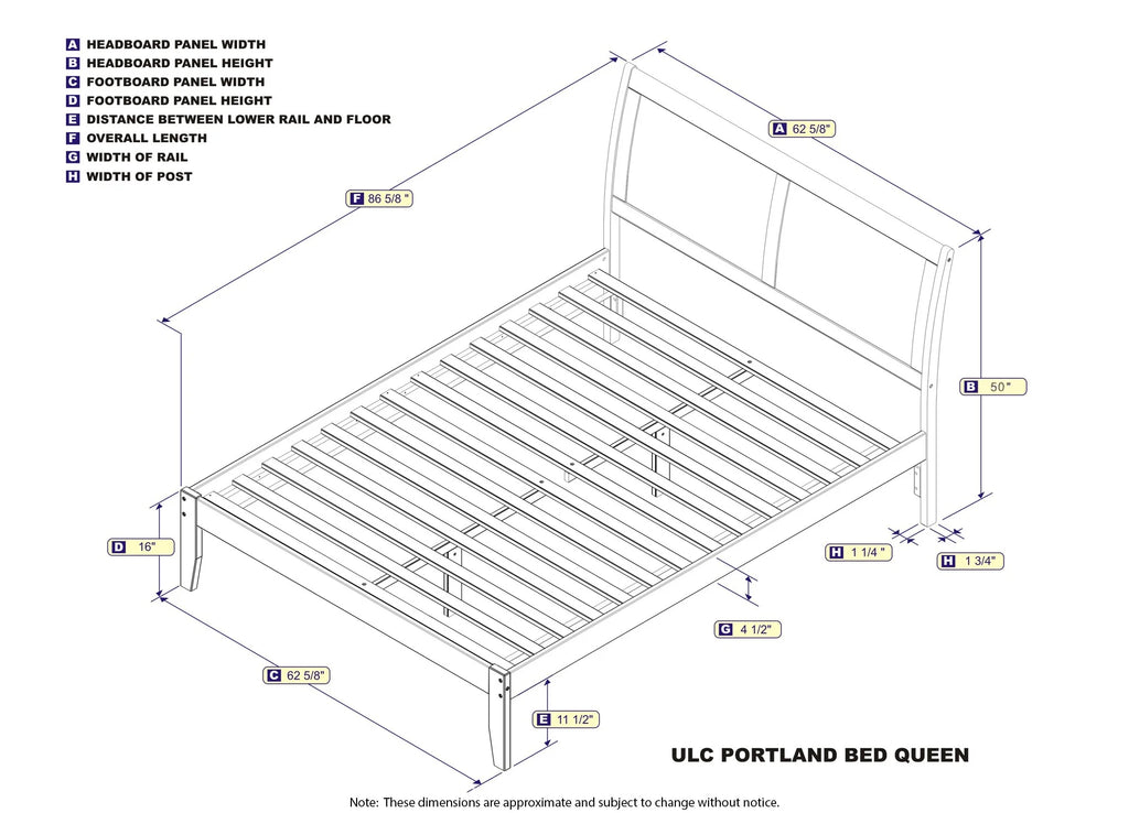 Queen Wood Platform Bed Frame with Sleigh Headboard, White Q361