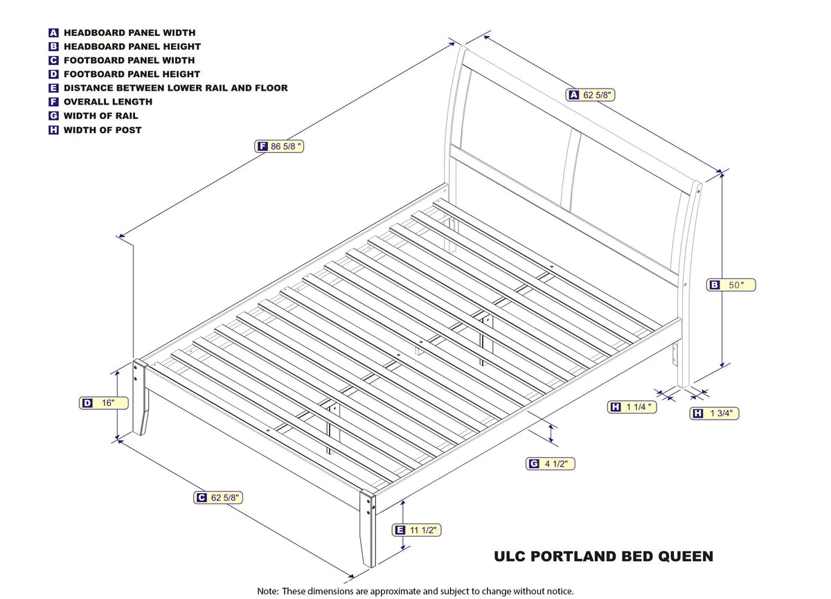 Queen Wood Platform Bed Frame with Sleigh Headboard, White Q361