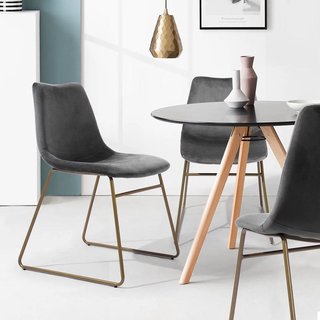 Velvet Dining Chairs Set of 2 with Metal Legs, Gray M541
