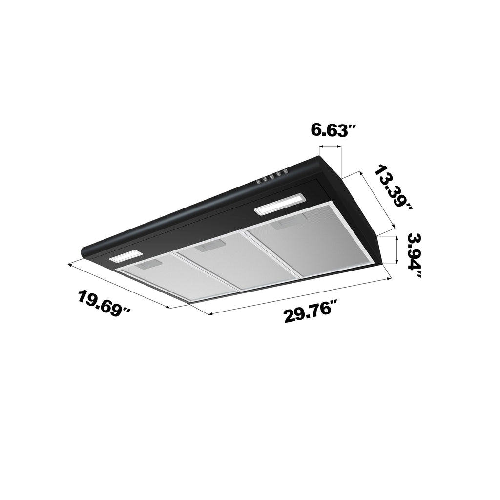 Black 30 inch Under Cabinet Range Hood with 3 Speed Exhaust Fan V399