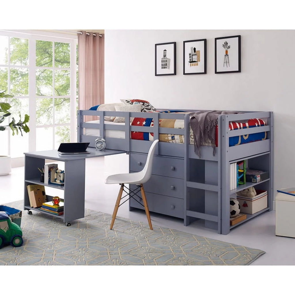 Twin Grey Loft Bed with Desk H8808