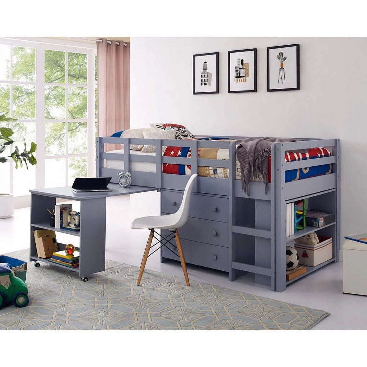 Twin Grey Loft Bed with Desk H8808