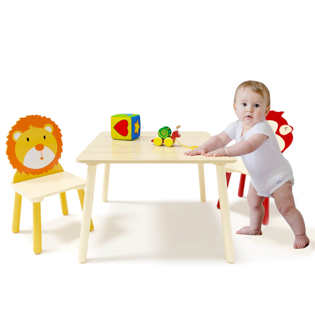 Kids Table and 2 Chairs Set 3-Piece Toddler Wooden Activity Play Table Set D481377