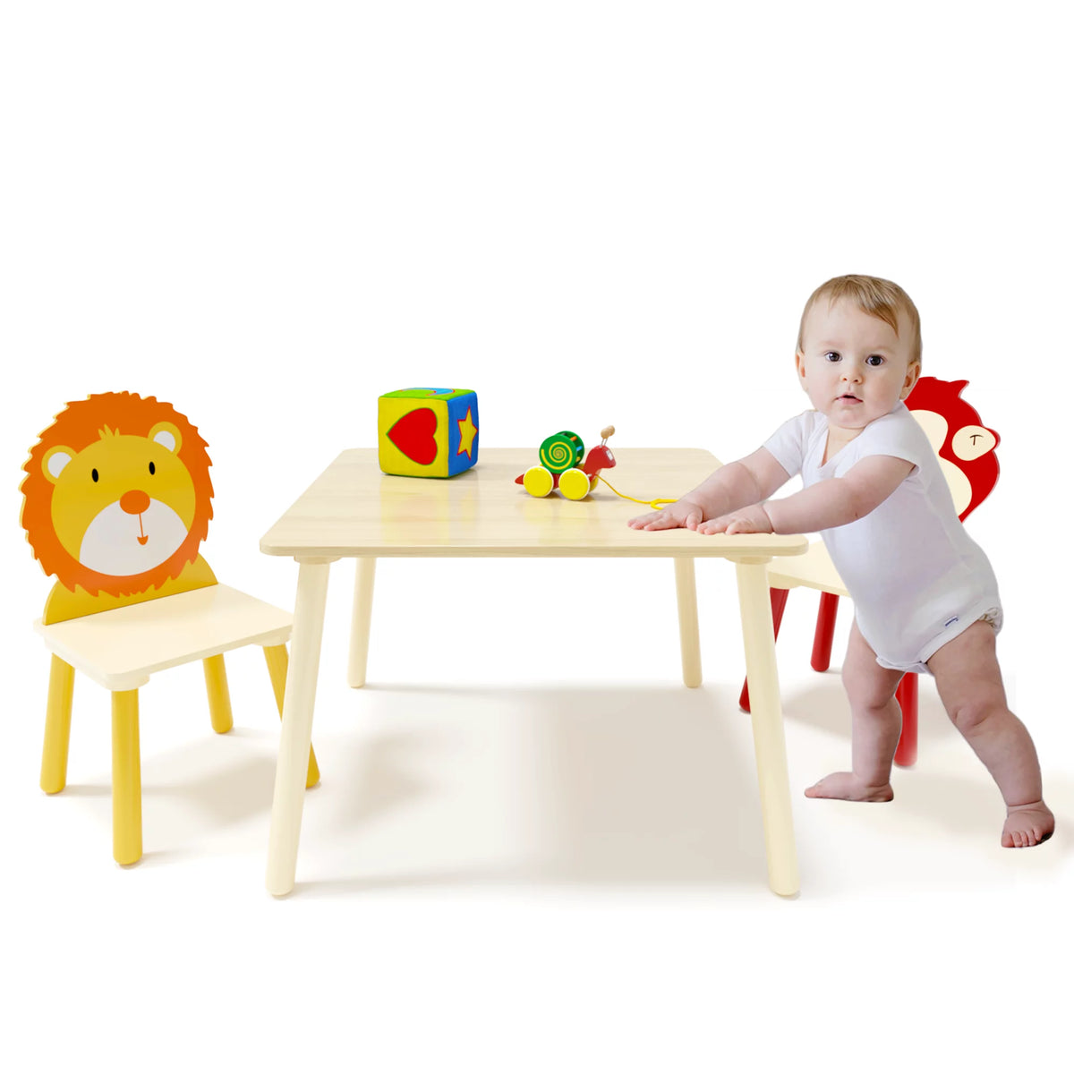 Kids Table and 2 Chairs Set 3-Piece Toddler Wooden Activity Play Table Set D481377