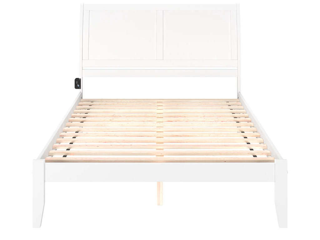 Queen Wood Platform Bed Frame with Sleigh Headboard, White Q361