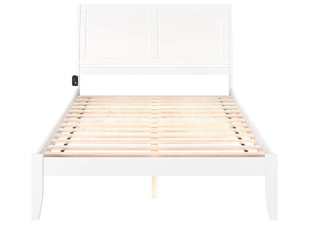 Queen Wood Platform Bed Frame with Sleigh Headboard, White Q361