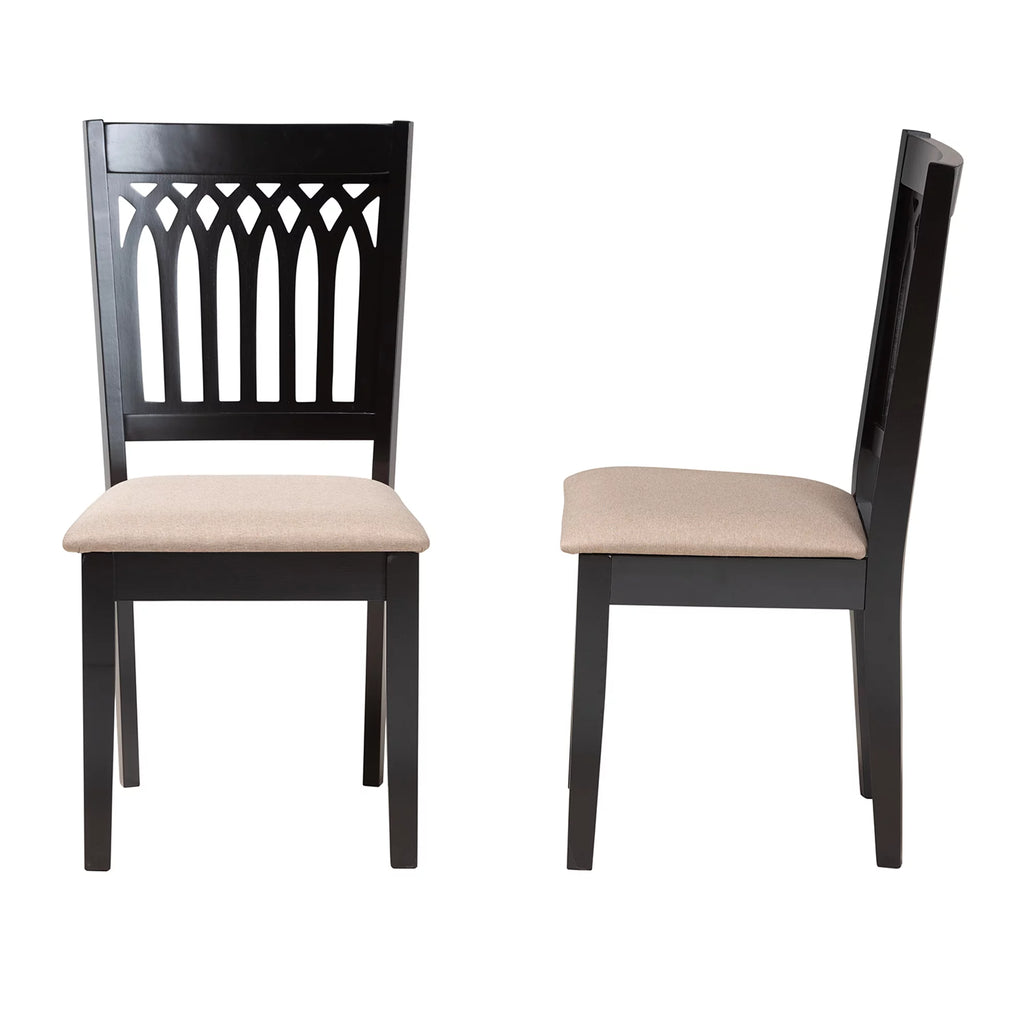 Beige Fabric Dark Brown Wood 2-Piece Dining Chair Set Z6067