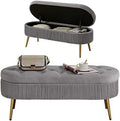 Faux Fur Ottoman Bench with Golden Metal Legs H396