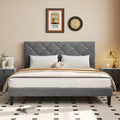 Black Queen Size Upholstered Platform Bed Frame with Headboard W41693
