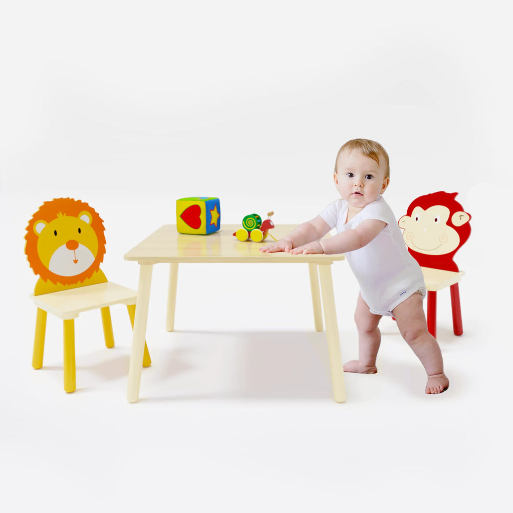 Kids Table and 2 Chairs Set 3-Piece Toddler Wooden Activity Play Table Set D481377