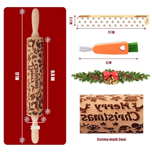 17" Wooden Rolling Pins with Reindeer Embossed Designs Z273386