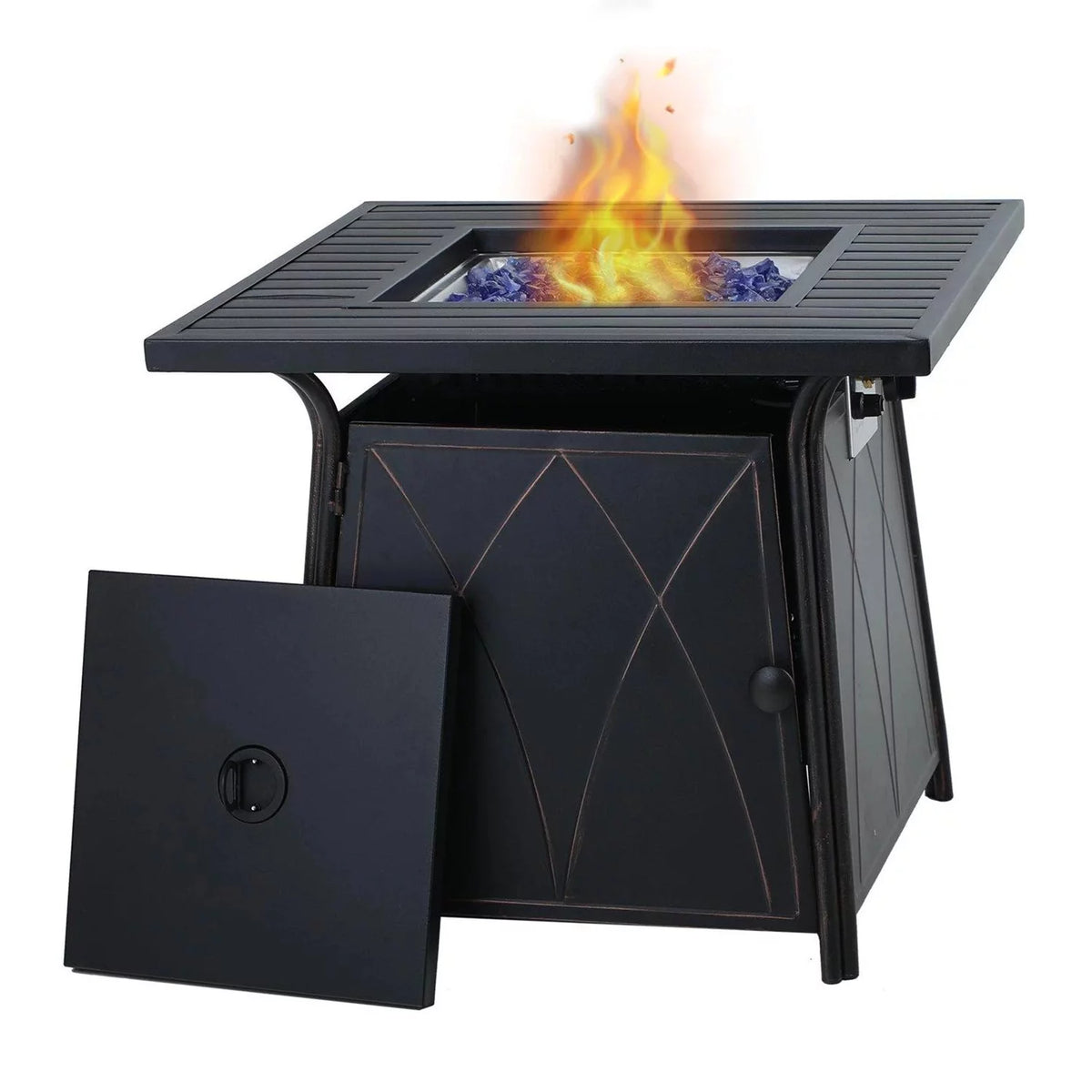28 inch Outdoor Gas Fire Pit Table with Lid 50,000 BTU C730