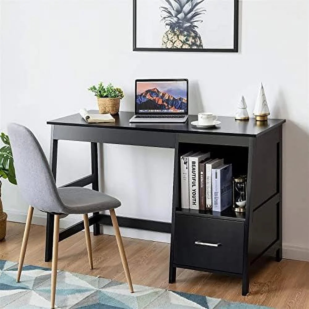Black Computer Desk with 2 Drawers W411821