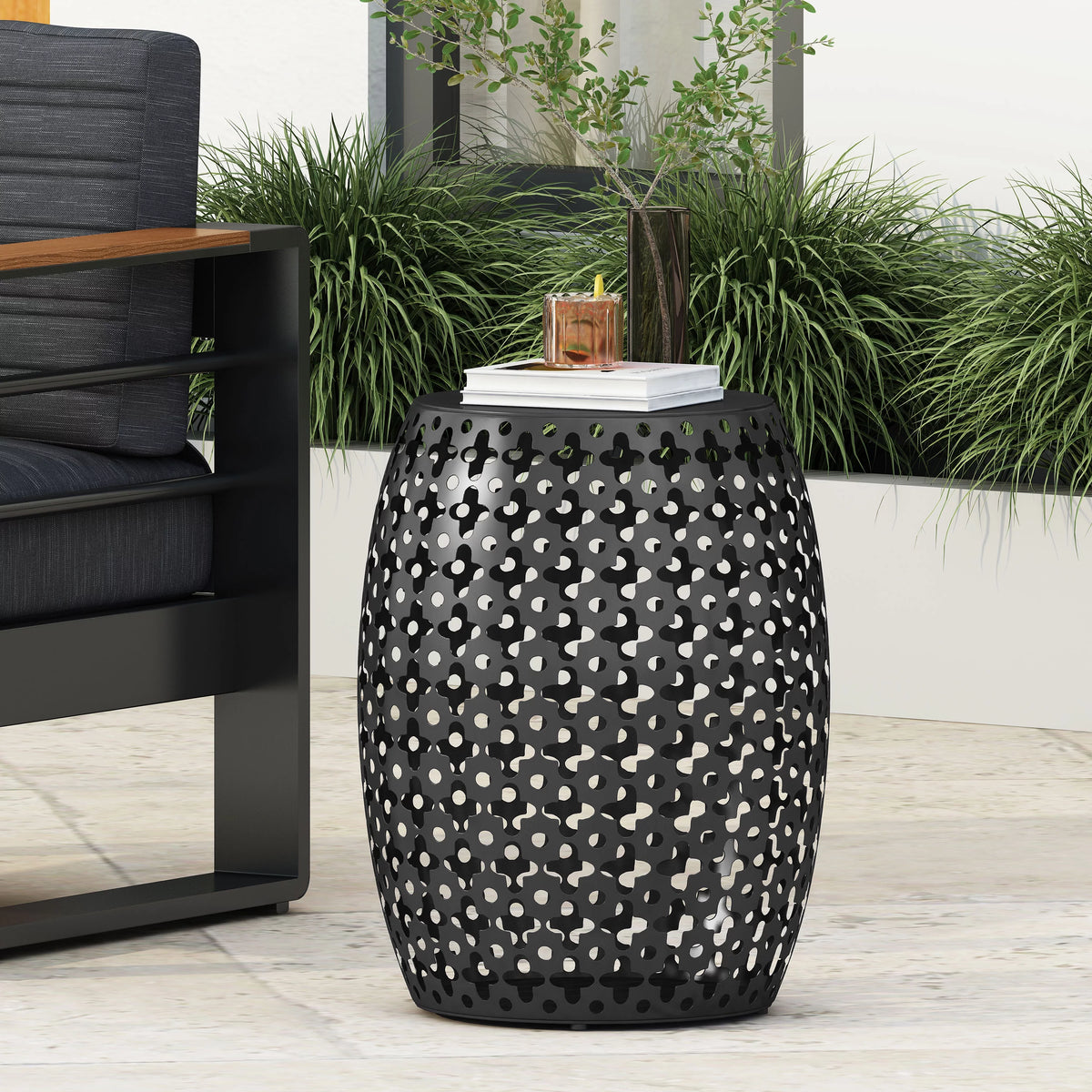 Black Metal Outdoor Side Table D91573