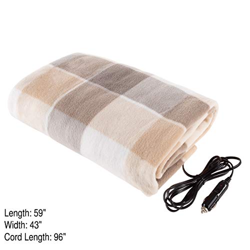 12-Volt Heated Car Blanket Black Plaid G71206