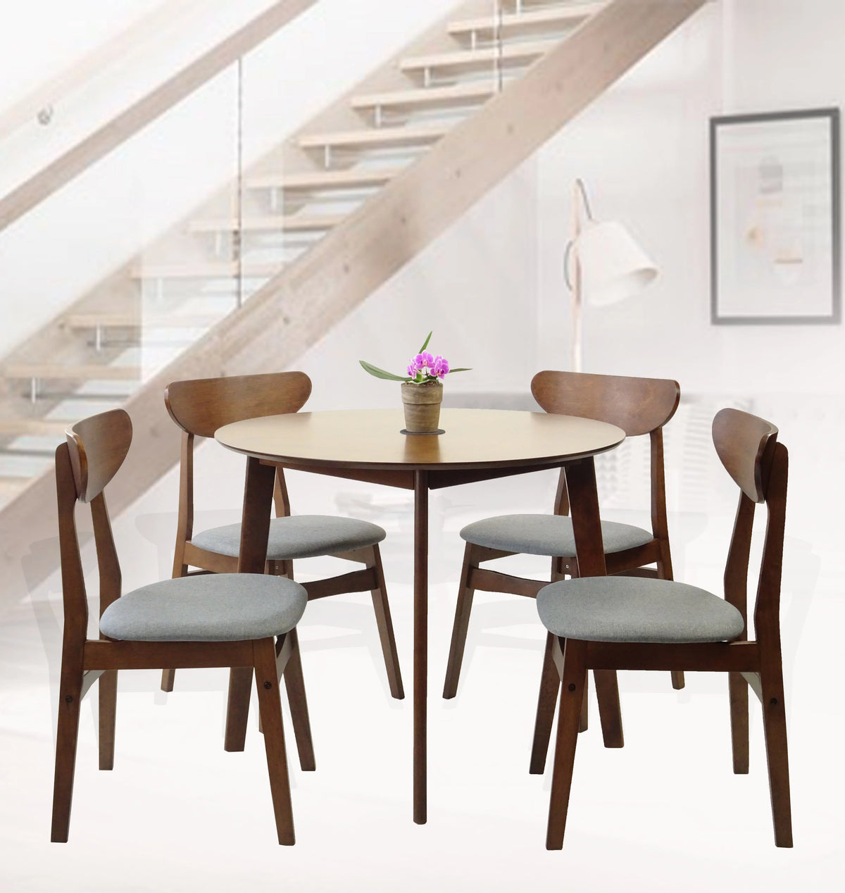 Set of 2 Chairs and Round Dining Table Solid Wood Padded Seat White Q270665