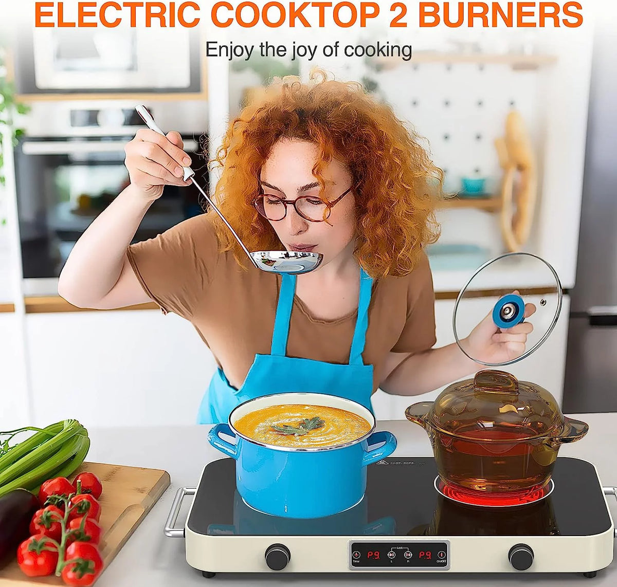2200W 2 Burners Electric Cooktop with Knob Control J191