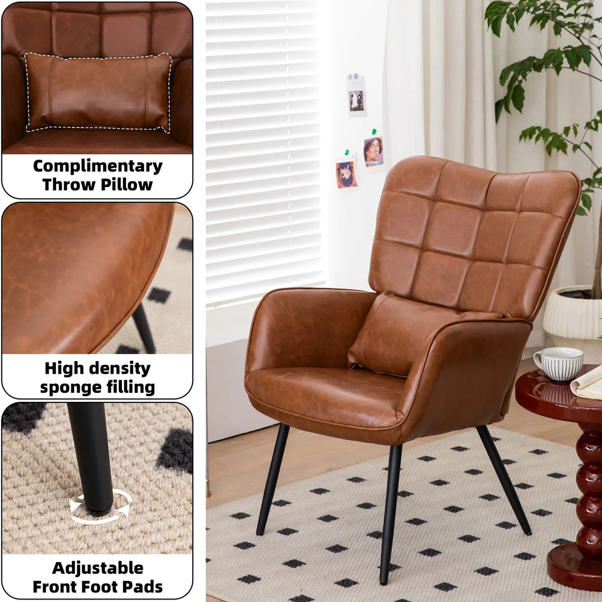 Bonded Leather Armchair with Metal Legs W2015