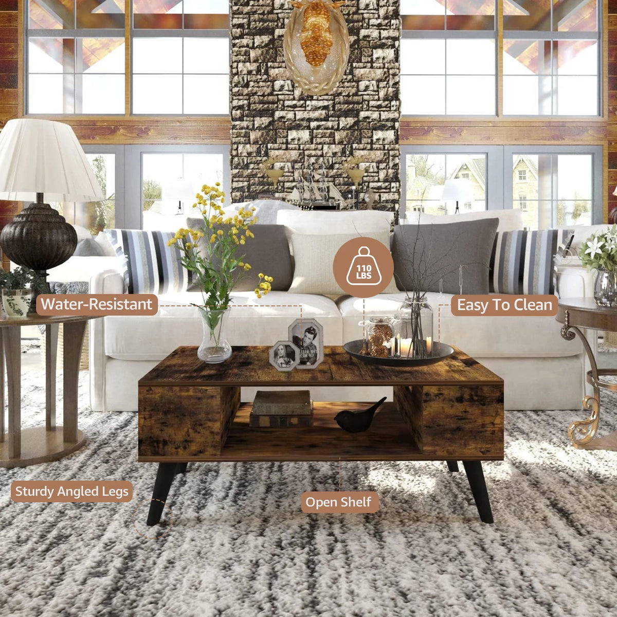 Rectangle Wooden Coffee Table with Open Storage U860051