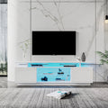 White High Gloss TV Stand with LED Light and Storage Cabinets D38876