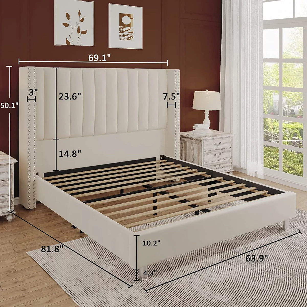 Queen Upholstered Wingback Bed Frame N8243