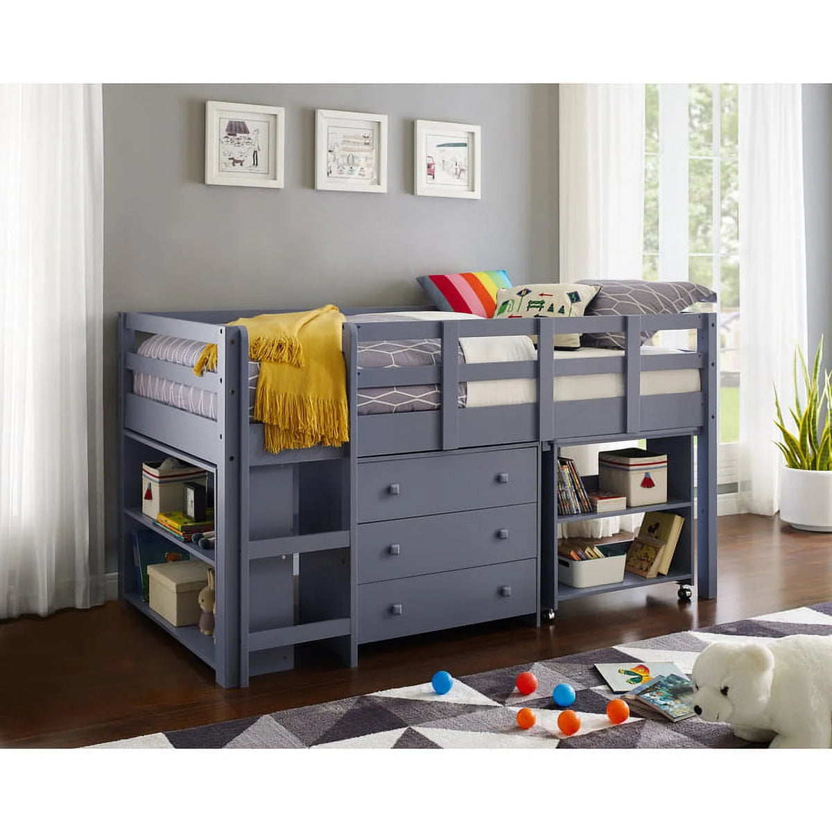 Twin Grey Loft Bed with Desk H8808