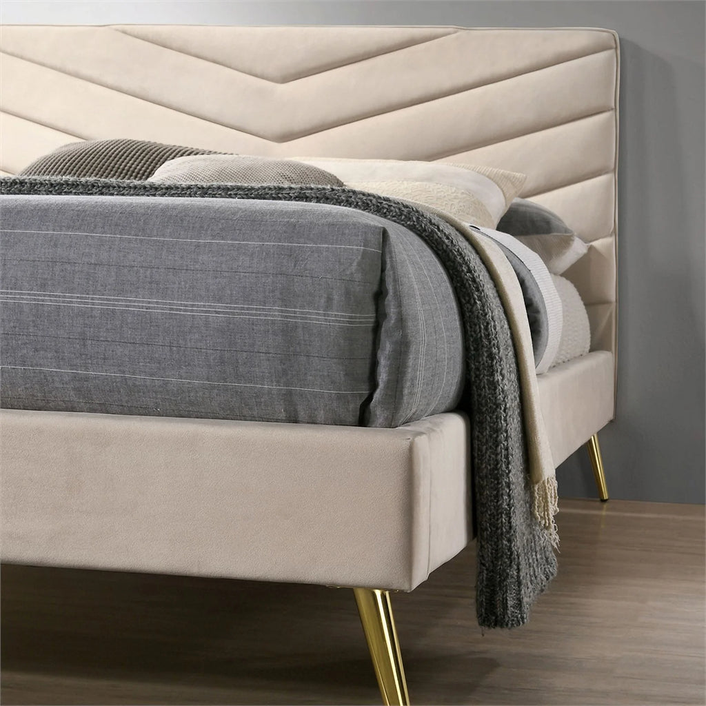 Beige Fabric Upholstered Twin Bed I16411