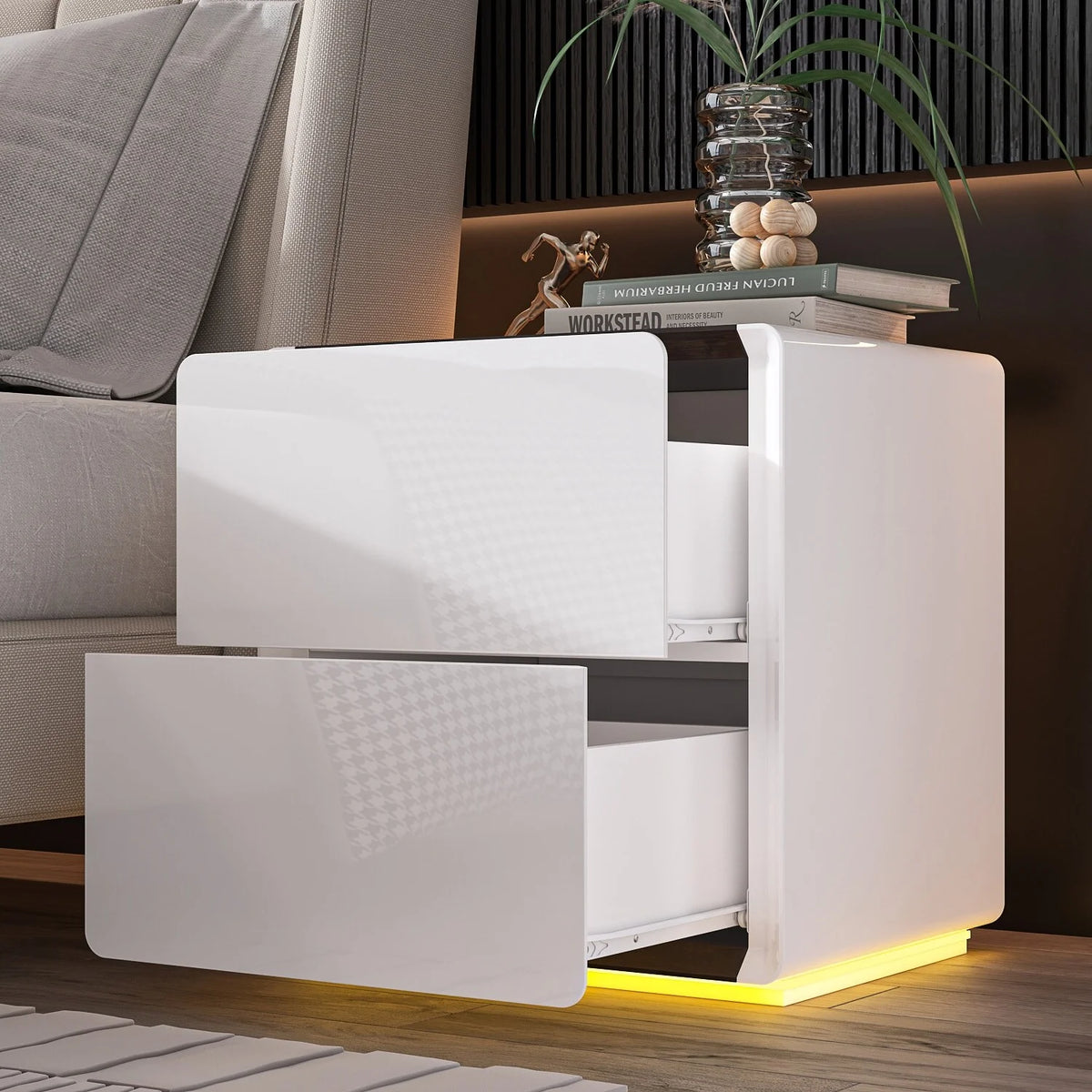 Brown High Gloss LED Nightstand H94179