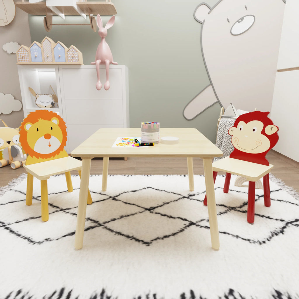 Kids Table and 2 Chairs Set 3-Piece Toddler Wooden Activity Play Table Set D481377
