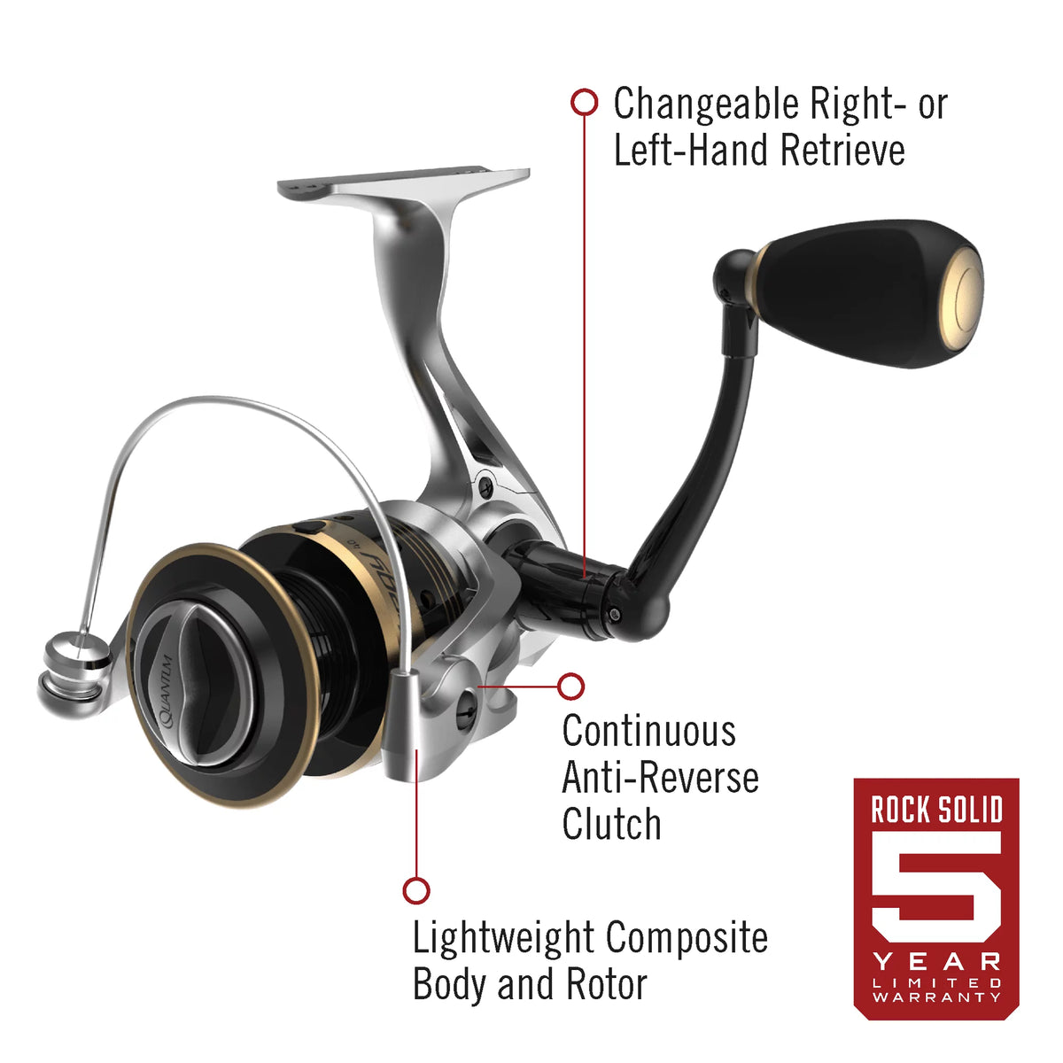 Size 20 Spinning Fishing Reel, 5.2:1 Gear Ratio, Silver/Gold L163558